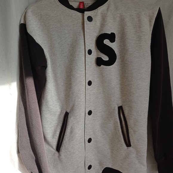 Navy Blue and Heather Gray Fleece Varsity Jacket DIVIDED by H&M size XS - Picture 1 of 7